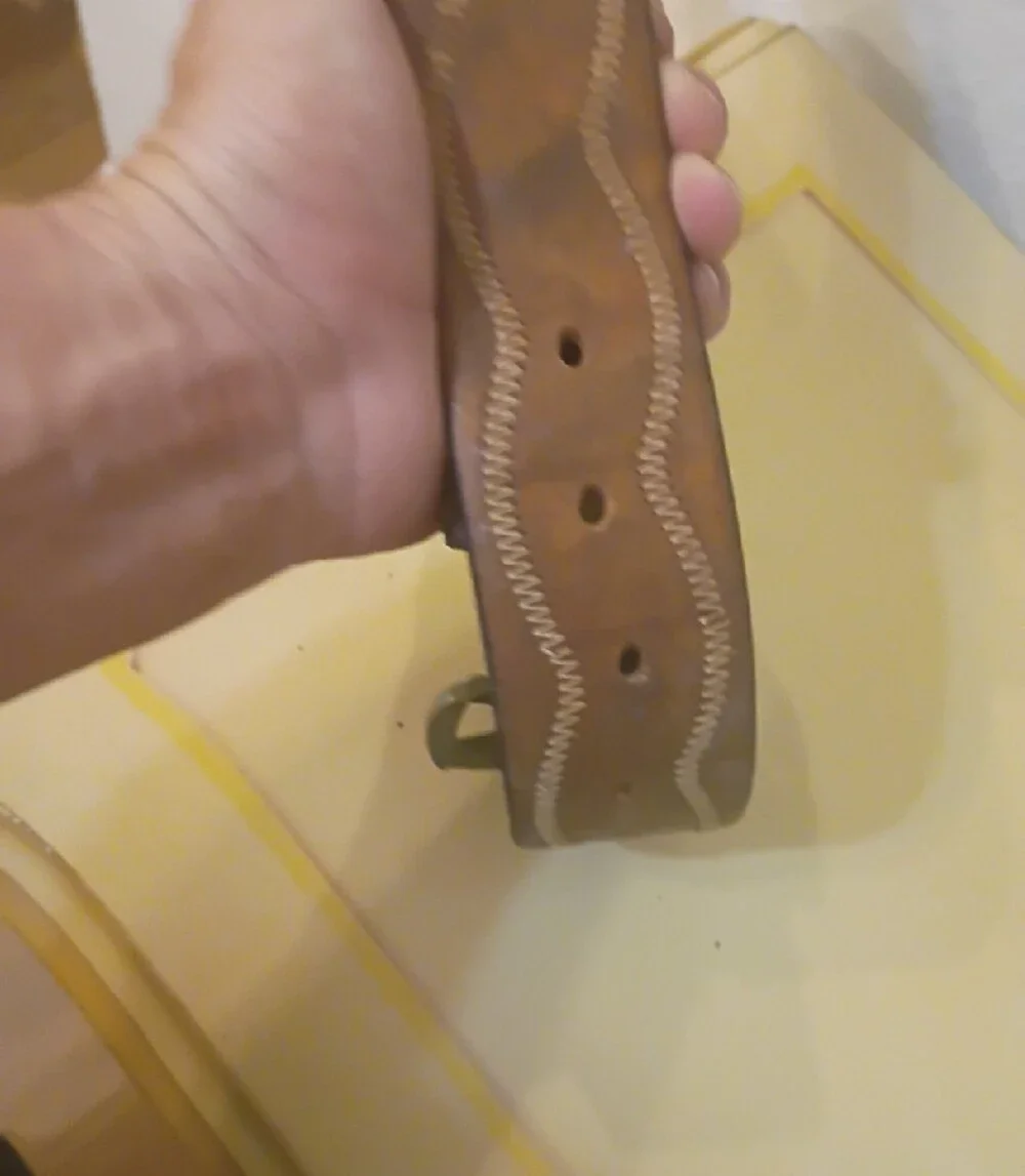 Men's Brown Leather Belt with Contrast Stitching MAC Name Engraved